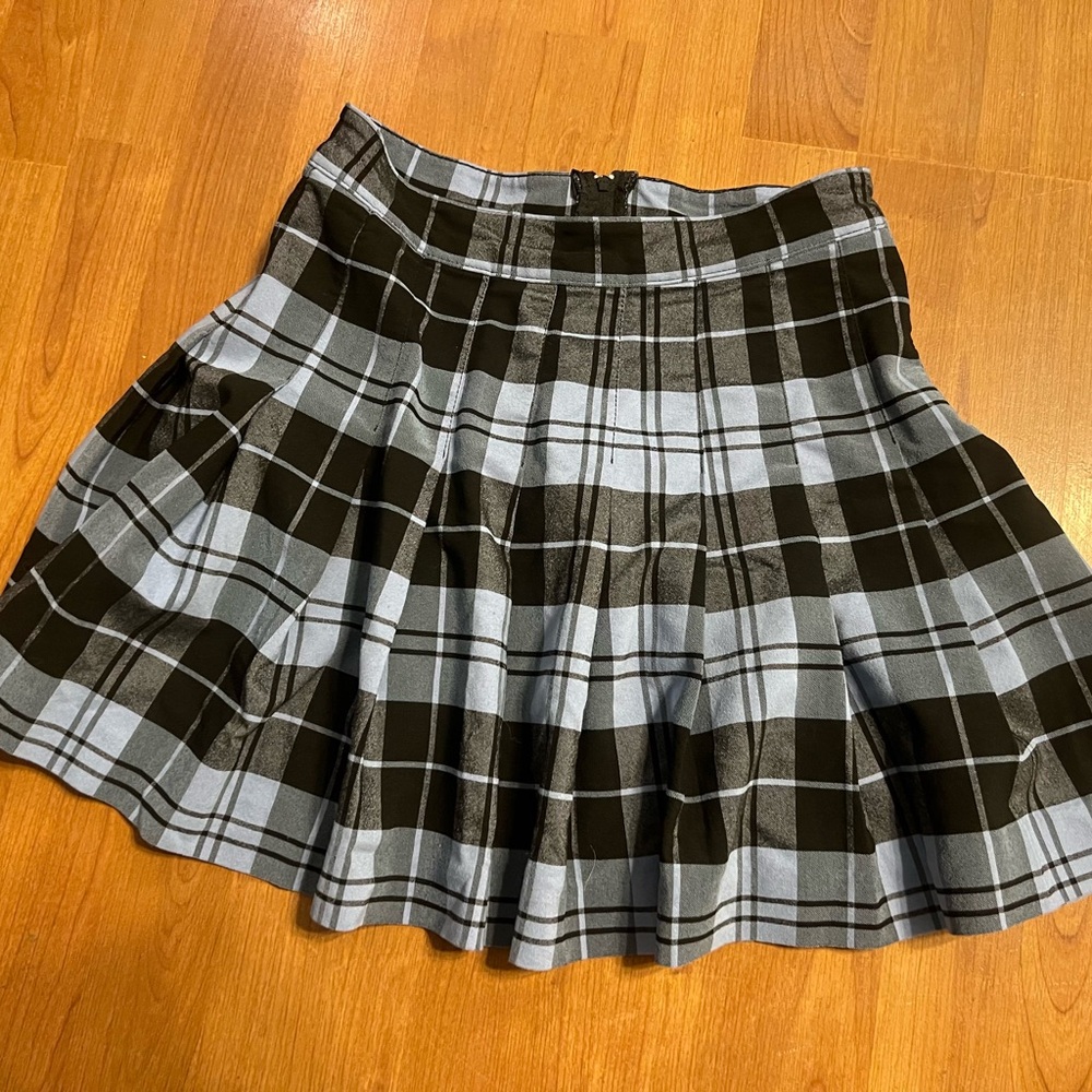 Blue and Black Mini Pleated Skater Skirt for Casual Work